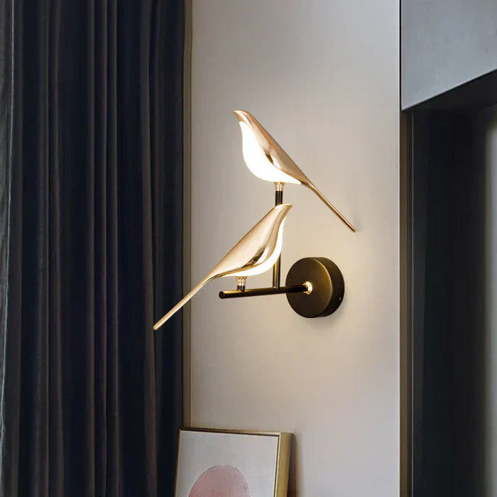 Bird Figurine Table Lamp with Gold Sculpture Accent